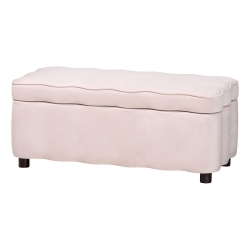 Baxton Studio Paulina Velvet Storage Bench - Lift Top Accent Bench with Interior Storage and Scalloped Outline for Bedroom or Living Room, Light Pink